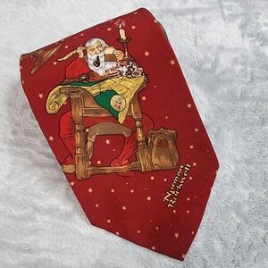 VTG‎ Christmas Tie Norman Rockwell Necktie Mens Santa Saturday Evening Post 90s